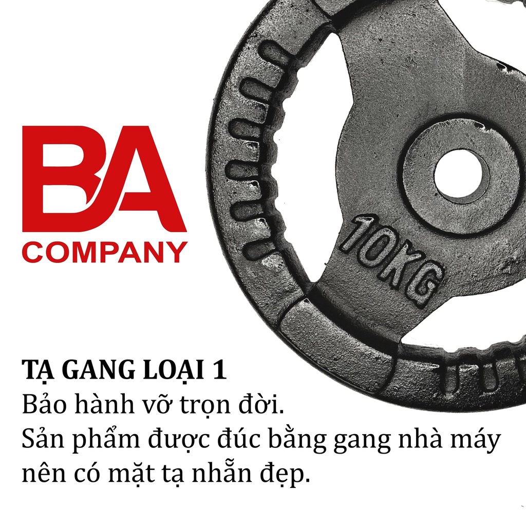 Bộ 2 miếng tạ gang 1kg, tạ tập gym lỗ phi 30, dụng cụ thể thao binhansport