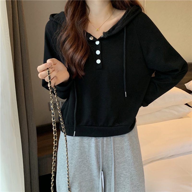 Áo hoodie kiểu croptop tay dài phong cách Hàn Quốc trẻ trung thời trang dành cho nữ