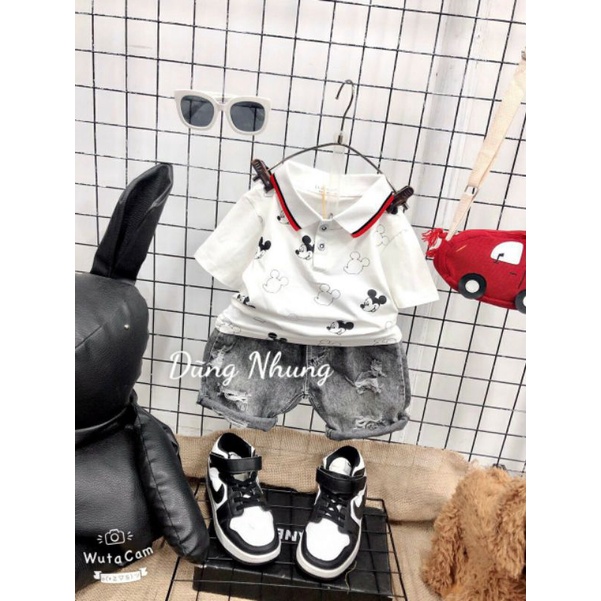 Bộ quần jean, áo thun cổ bẻ đẹp cho bé từ 9-23kg