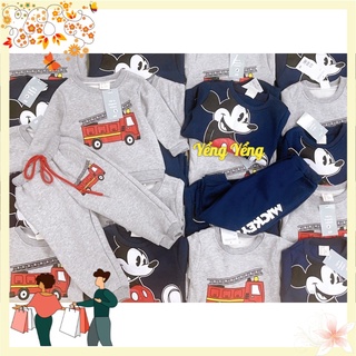 Sbt266 - set 2 bộ bé trai nỉ than xám mickey cứu hoả