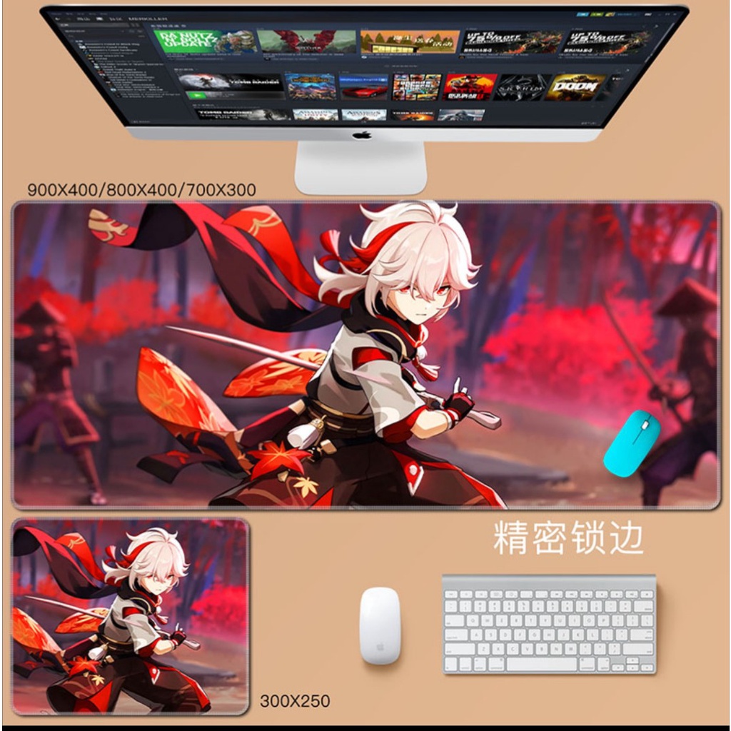 Tấm lót chuột và bàn phím chơi game chống trượt họa tiết Kazuha Raiden shadow Genshin Impact Yae Miko Ganyu