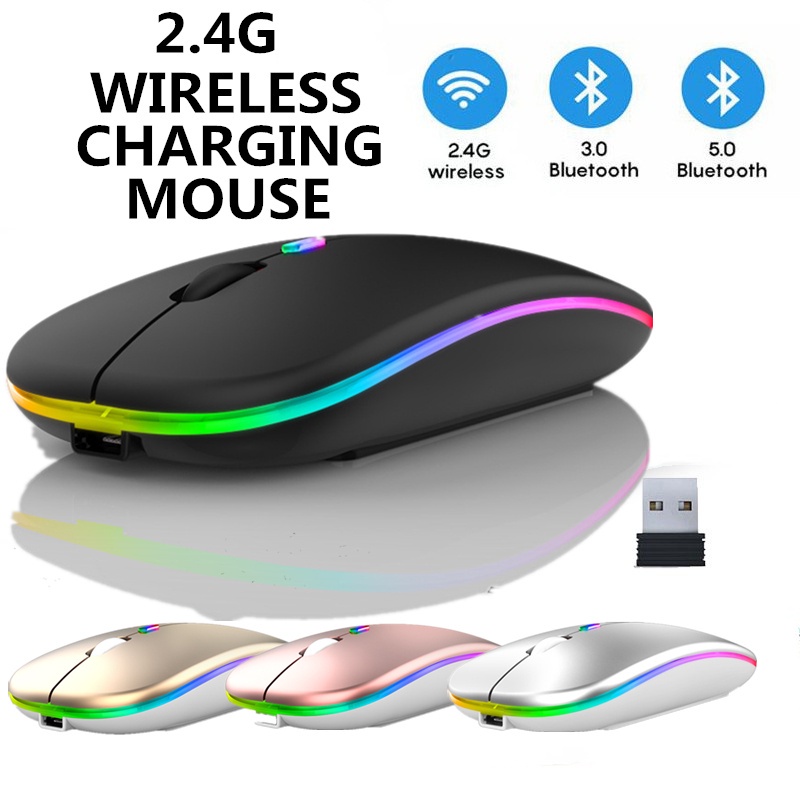 Chuột Quang Không Dây 2.4GHz Bluetooth 5.1 800-1600DPI Có Đèn LED Nền Dùng Để Chơi Game