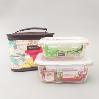 Bộ hộp cơm trưa Lock&lock gồm hộp 700ml chia ngăn + 400ml + túi giữ nhiệt họa tiết trái cây - Larva Store