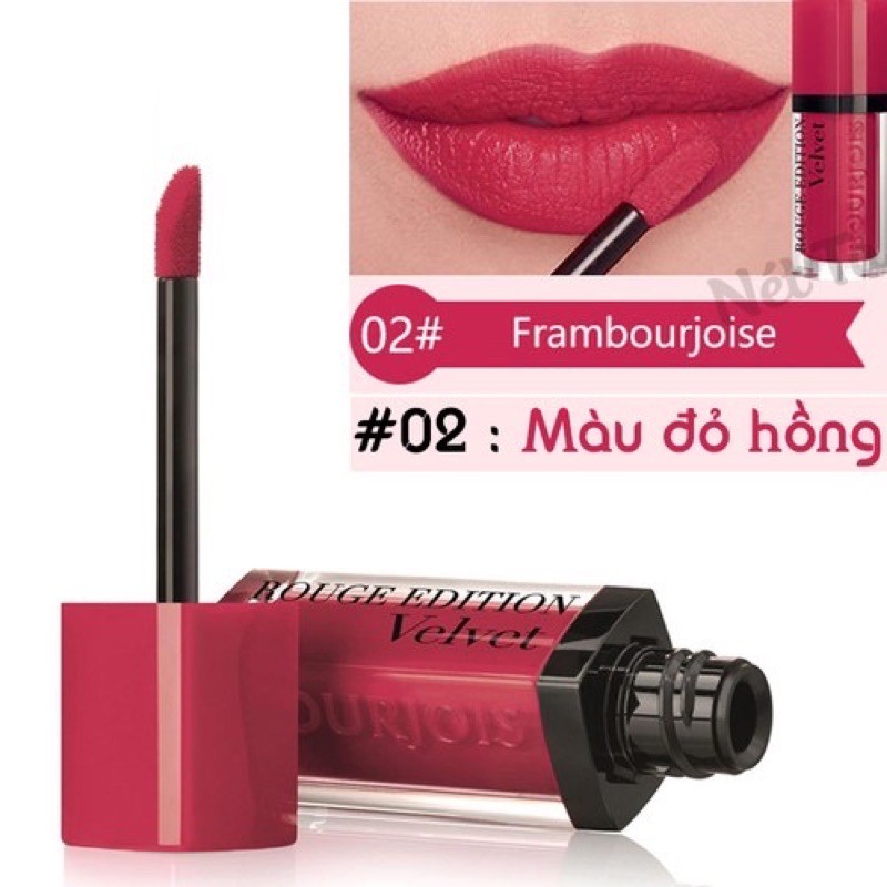 Son Bourjois Velvet BJ no.02 ĐỎ HỒNG mẫu 2 team lên màu chuẩn