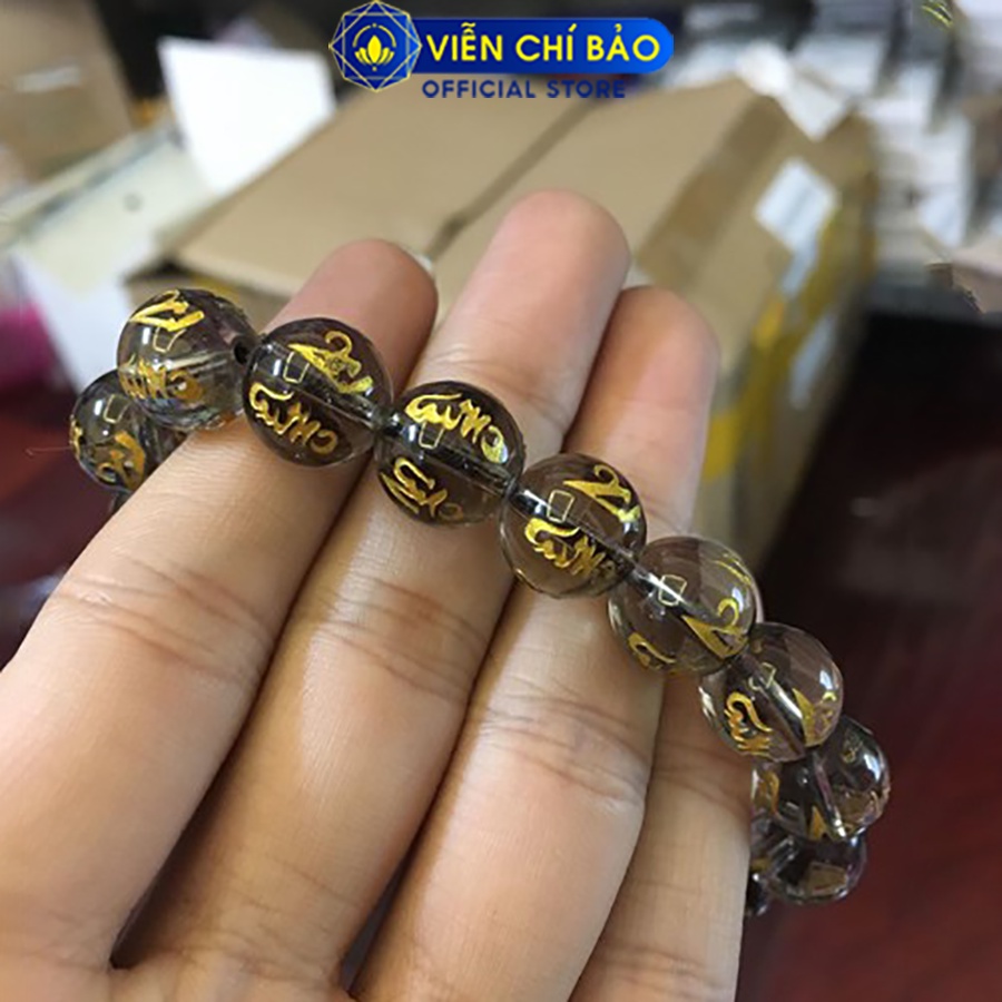 Vòng tay phong thủy khói khắc Kinh Phật chữ vàng 12MM thời trang phụ kiện trang sức Viễn Chí Bảo V000103