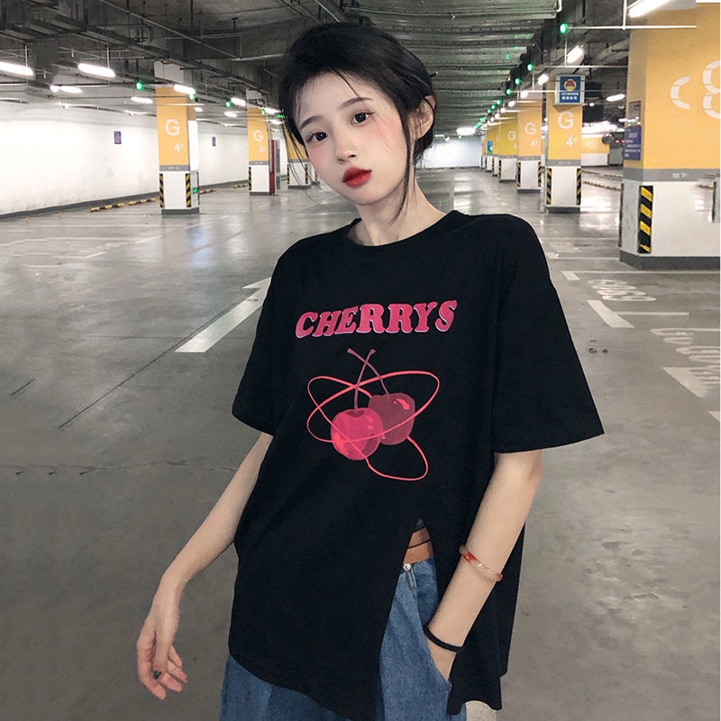 Áo thun tay ngắn dáng rộng xẻ tà thời trang mùa hè hàn quốc cho nữ áo phông nữ