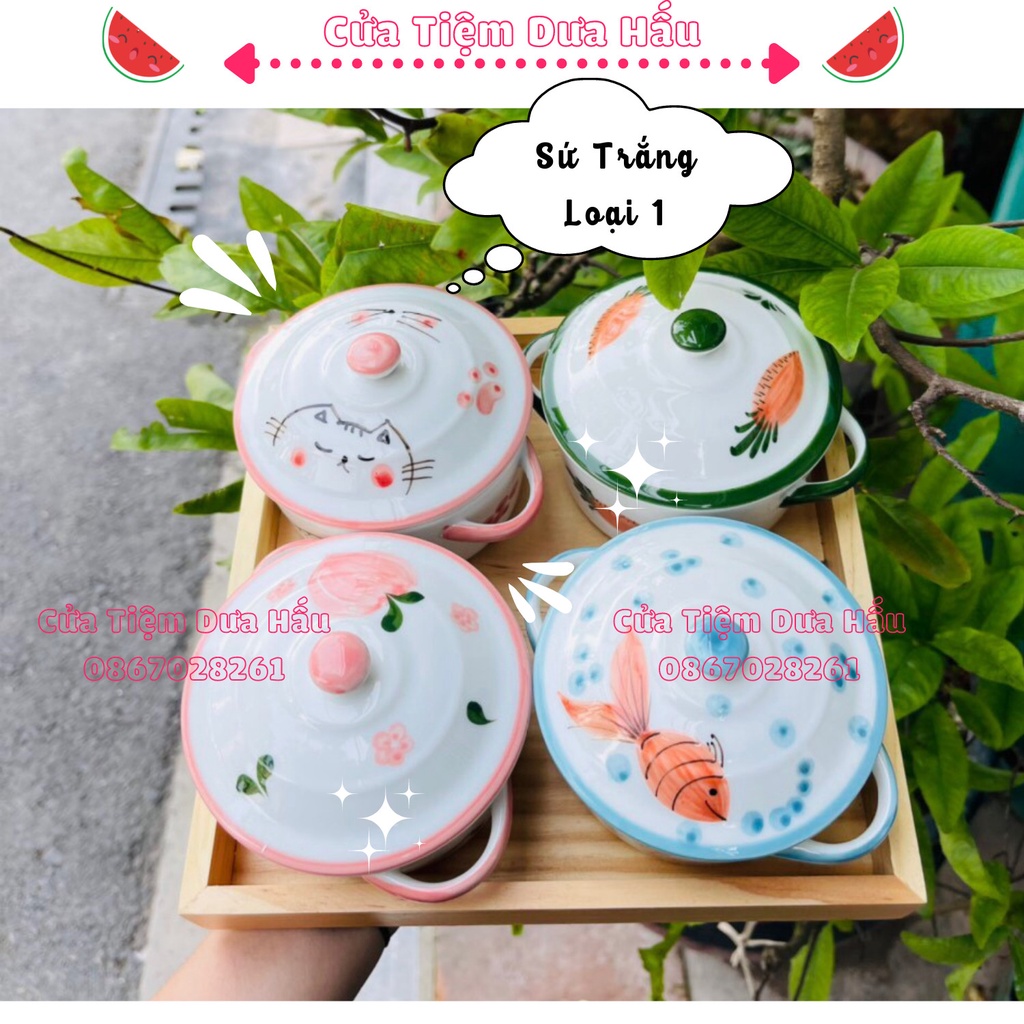 Chén Bát Ăn Dặm, Bát Decor Gốm Sứ Hình Nồi Có Nắp Dễ Thương 250ml Baby Galaxy Official