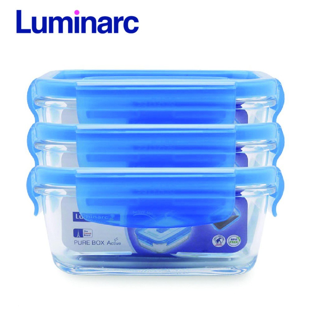 Bộ 3 hộp thủy tinh Luminarc Pure chữ nhật nắp cài L1958 385ml