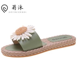 Dép Sandal Đế Bằng Chống Trượt Đính Hoa Cúc Nhỏ Thời Trang 2020 Cho Nữ