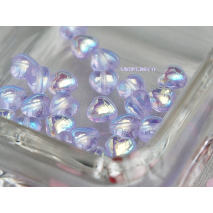 Charm thủy tinh tim xỏ lỗ 2 đầu T4 /Nguyên liệu làm vòng tay
