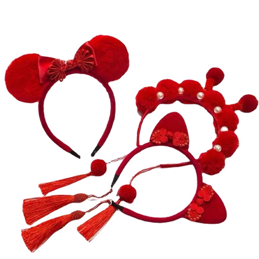 Băng Đô Cài Tóc Màu Đỏ Phong Cách Trung Hoa Mừng Năm Mới