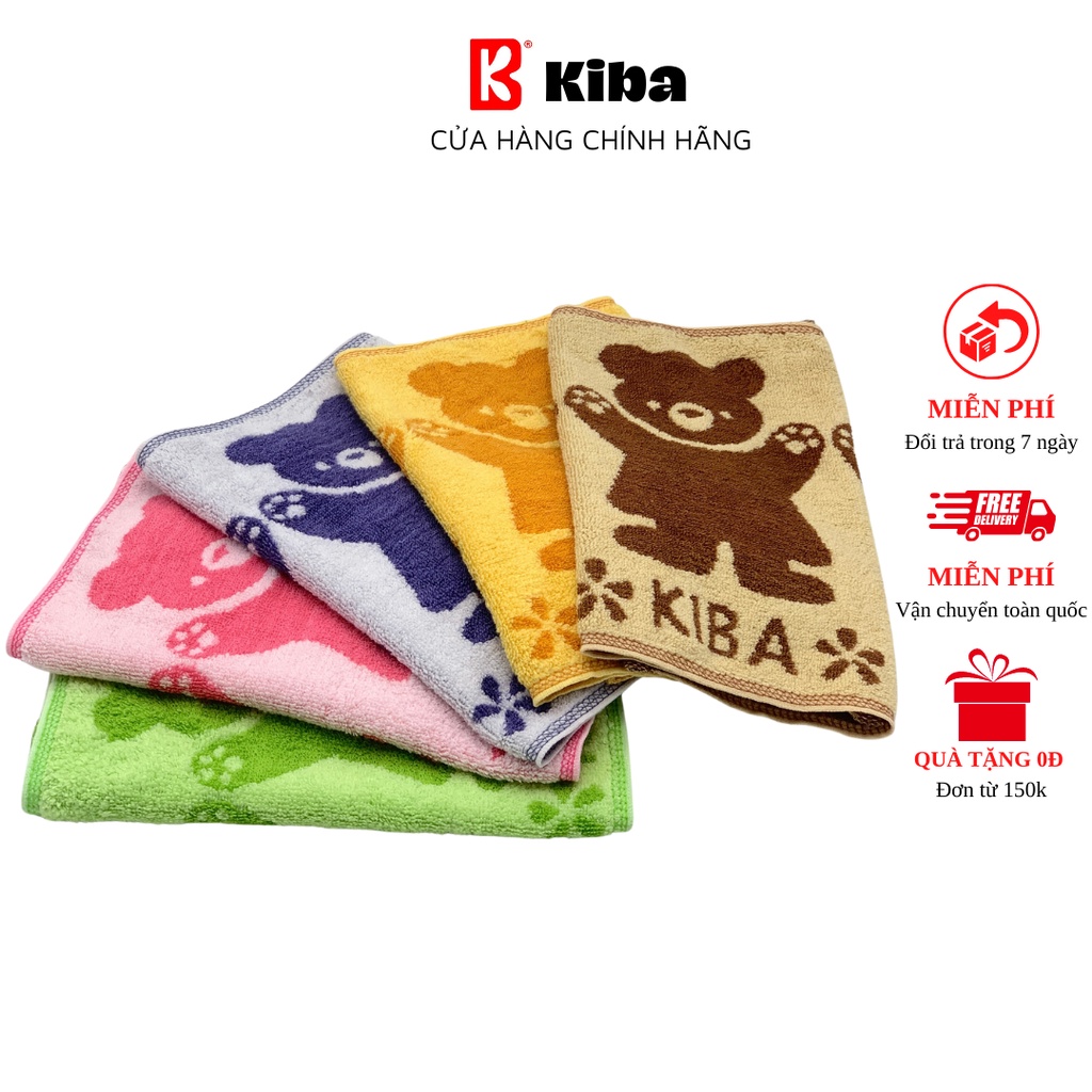 Set 5c Khăn Mặt KIBA SZ Bé Hình 3 Chú Gấu Ngộ Nghĩnh Dễ Thương, Chất Cotton Thấm Hút Tốt, Mềm Mại, An Toàn Cho Da