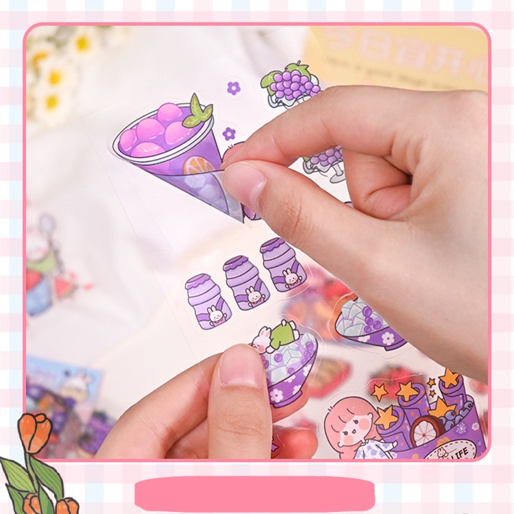 Set 10 Miếng Dán PET Chống Nước Họa Tiết Hoạt Hình Dễ Thương Dùng Trang Trí Nhật Ký