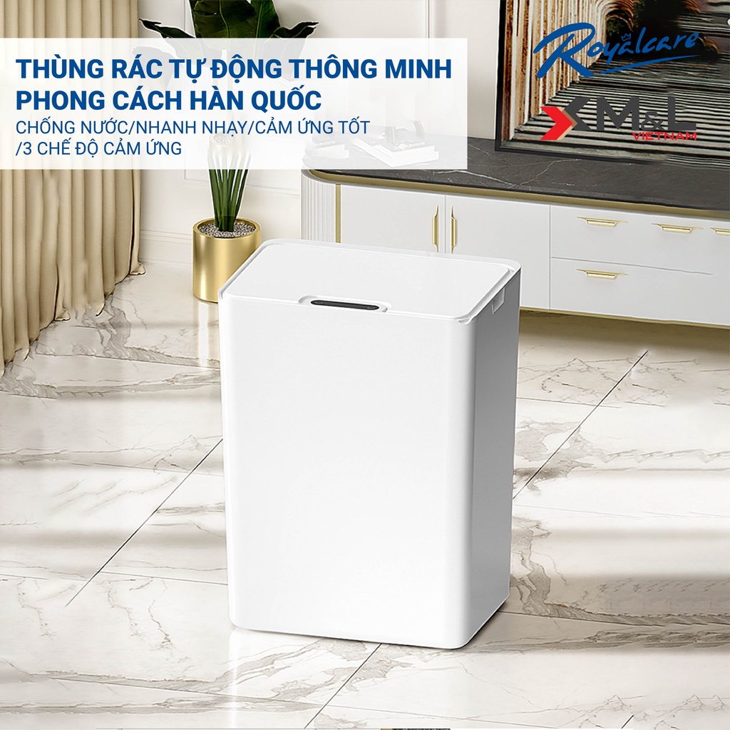 Thùng rác thông minh cảm ứng tự động 15 Lít - M&amp;L-RoyalCare FH-2 phong cách Hàn Quốc - Bảo hành chính hãng 12 tháng