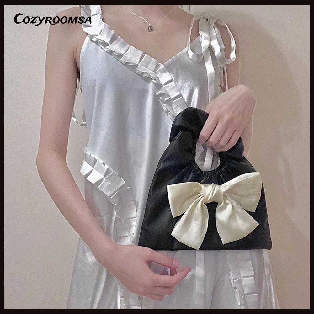 Túi xách da PU xếp li đính nơ thời trang cho nữ