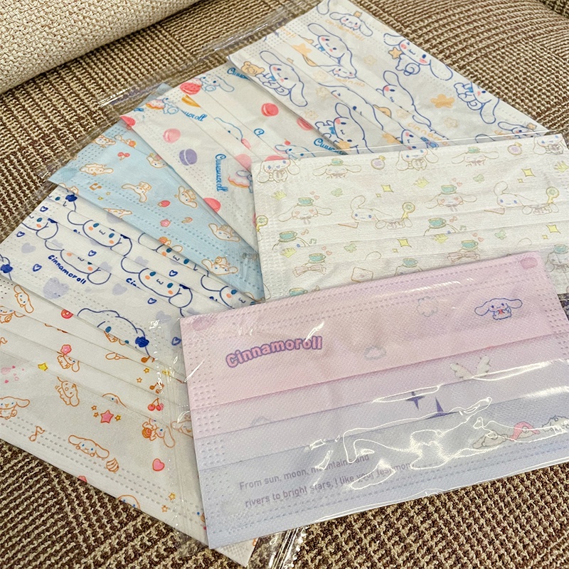 Set 10 Khẩu Trang Sanrio Cinnamoroll 3 Lớp Dành Cho Nam Và Nữ