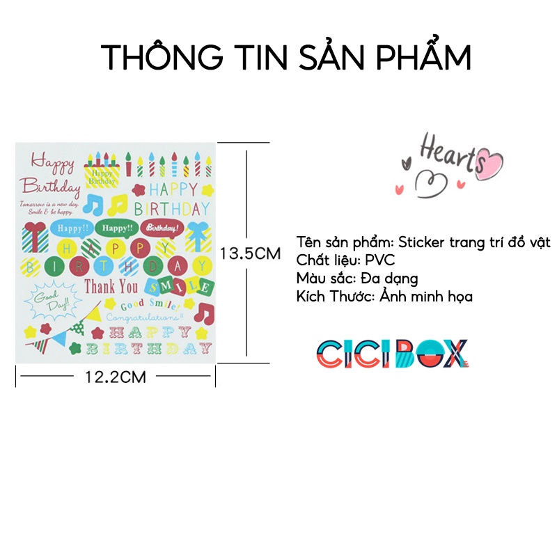 Dán nhãn màu sắc sinh động nhiều hình dáng, Sticker nhãn dán các loại đồ vật cute CICIBOX