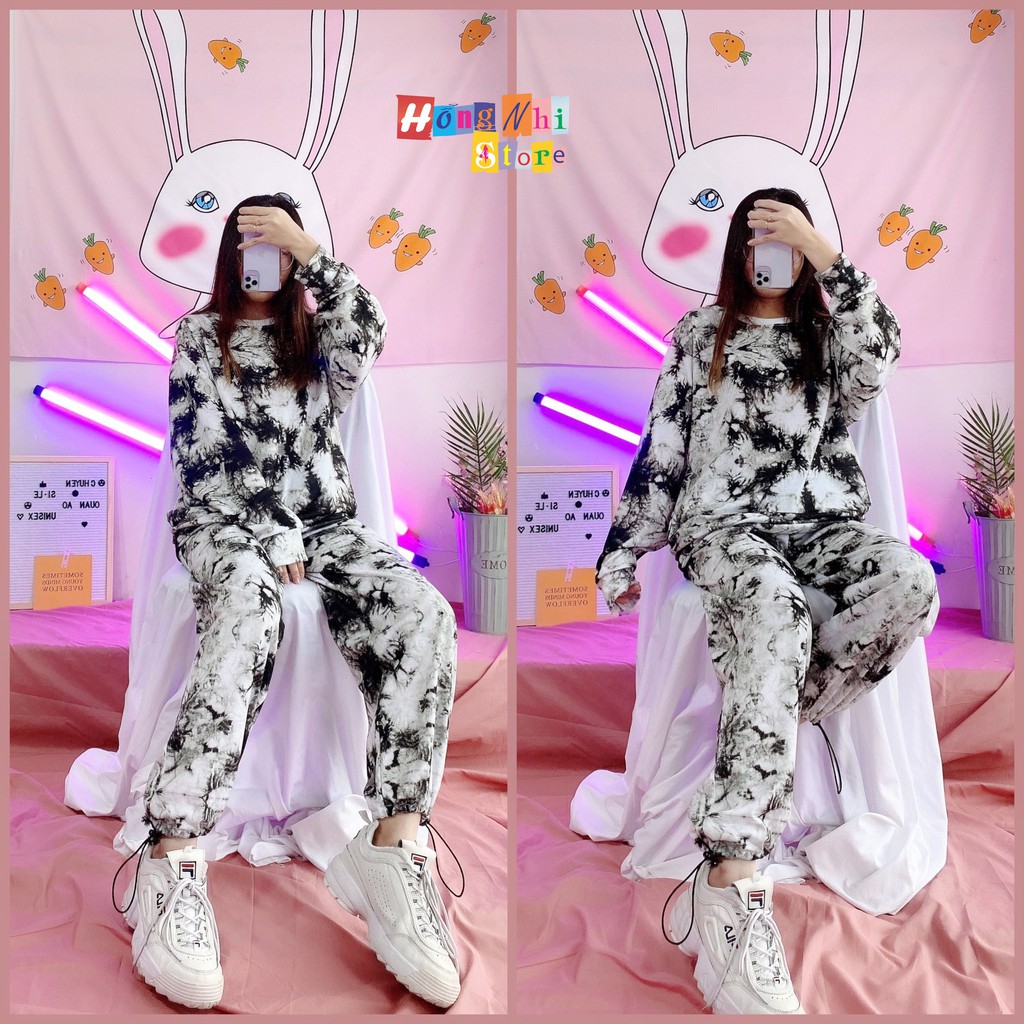 Set Bộ 3D Áo Khoác Sweater Loang Màu Kèm Quần Jogger Thun Dài Dây Rút Cao Cấp