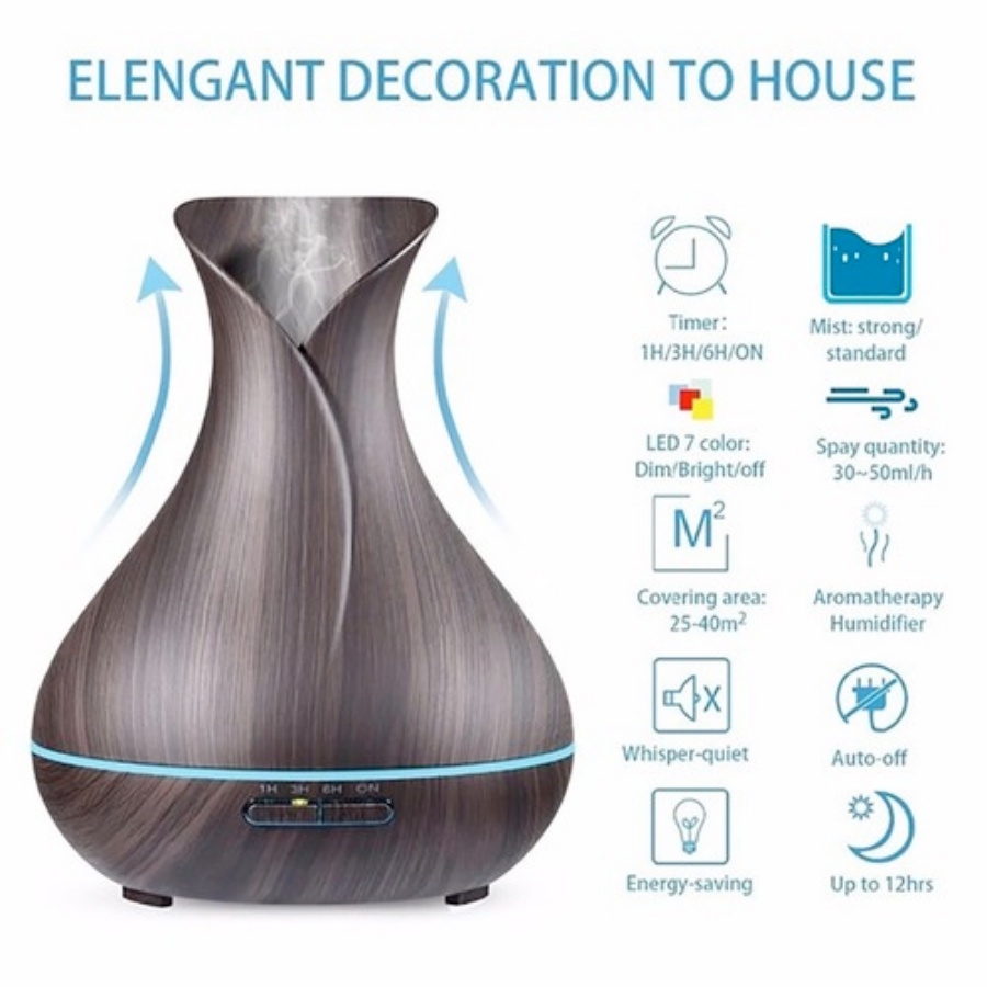 Máy Xông Tinh Dầu Cỡ Lớn Tulip 550ml Máy Tạo Ẩm Khuếch Tán Tinh Dầu Tỏa Hương Thơm Mát, Khử Mùi, Xua Đuổi Muỗi Côn Trùng