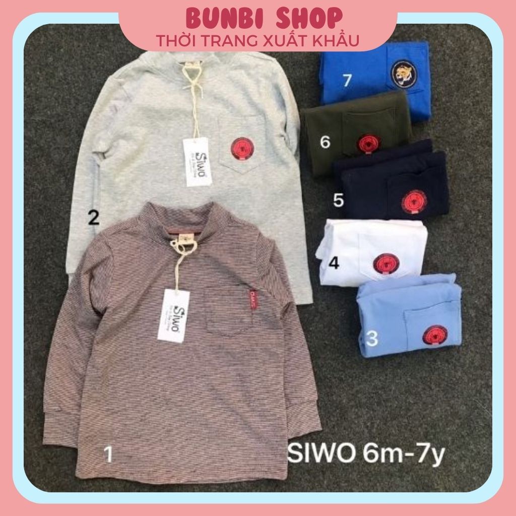 Áo giữ nhiệt bé trai Siwo nhí, áo dài tay cổ 3 phân chất cotton từ vải dư của hãng,hàng công ty cao cấp