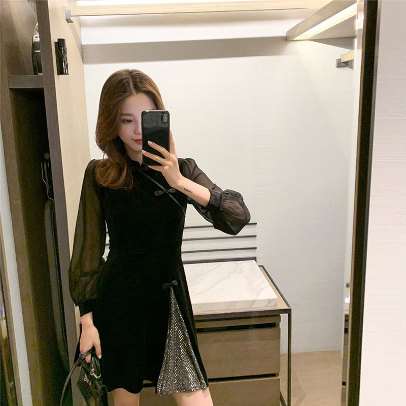 Đầm Sườn Xám Chất Nhung Phối Nút Xinh Xắn Thời Trang Dành Cho Nữ | BigBuy360 - bigbuy360.vn