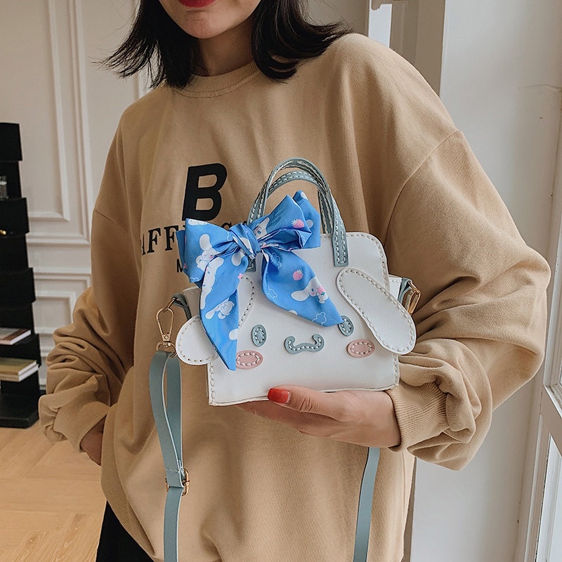 Túi Handmade Cún Cưng Trắng Tai Dài Buộc Nơ Tự Làm Bằng Tay, Làm Quà Tặng Dễ Thương Cho Bạn Gái ( Full Set Phụ Kiện )