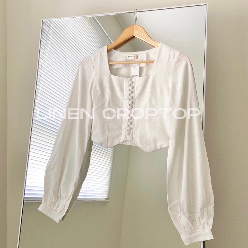 Áo croptop LAMUSE vải Linen vạt nhọn khoá kéo bên hông (Linen Croptop)