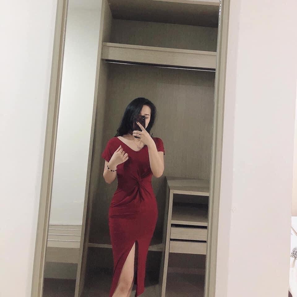 Đầm xoắn eo thun thái