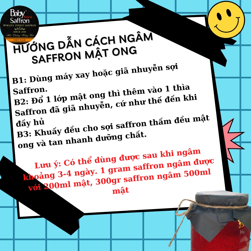 Saffron Ngâm Mật Ong, Nhụy hoa nghệ tây BABY SAFFRON hỗ trợ đau dạ dày hiệu quả, hủ 200ml + 1gram | BigBuy360 - bigbuy360.vn