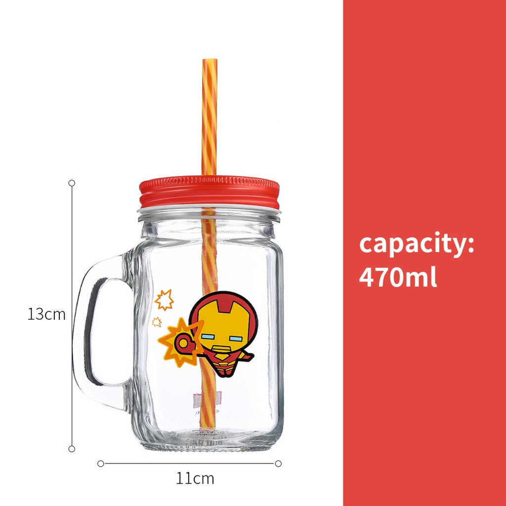 Cốc thuỷ tinh Miniso Jar Mug có nắp đậy kèm ống hút 470ml