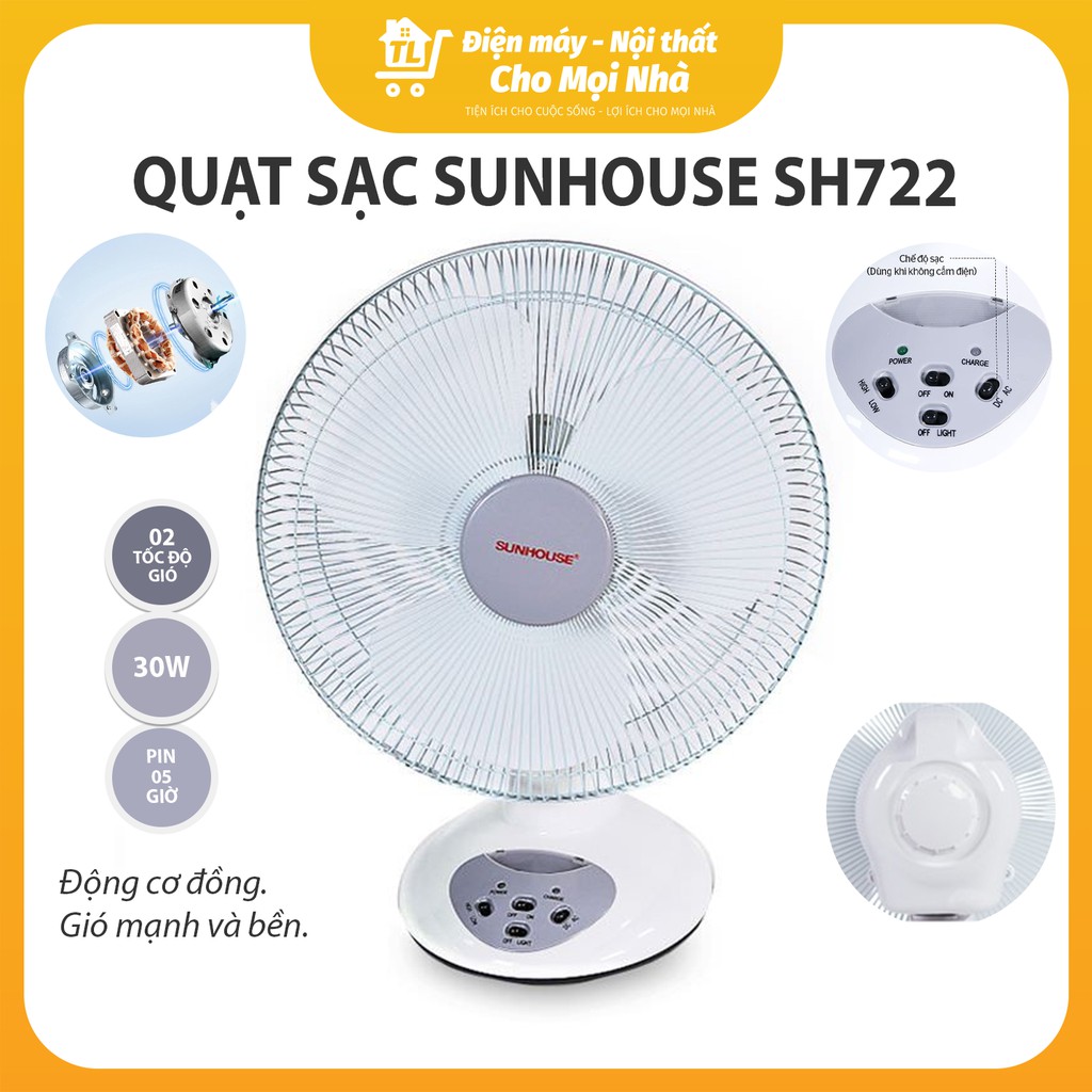 Quạt tích điện SUNHOUSE SH722 - Chính hãng