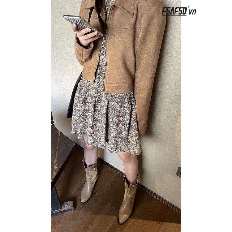 Áo Khoác Da Lộn Dáng Ngắn Thiết Kế Mới Thời Trang Mùa Thu Đông 2022 Dành Cho Nữ