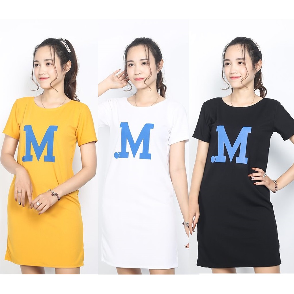 Đầm suông ngắn đơn giản in chữ M chất Cát Misa