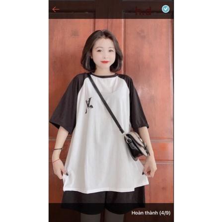 ⚡Sét bộ bộ nam nữ unisex chữ A ngược ⚡áo thun ef phối tay chất cotton + quần đùi cạp chun đen Freesize dưới 55kg