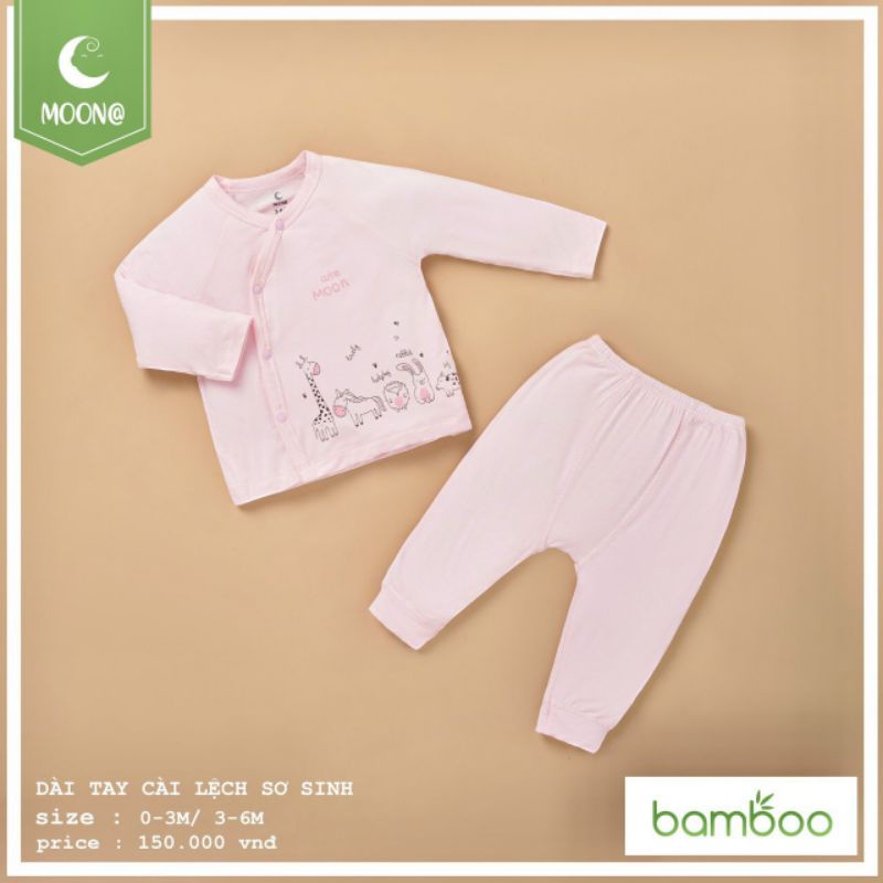 MOON 2022 - Bộ cài lệch sơ sinh cho bé trai bé gái từ 0M đến 6M vải Bamboo