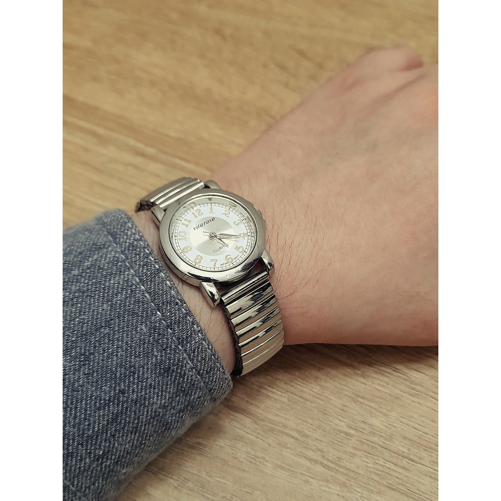 Đồng hồ nữ Vitaroso hàng si Nhật dây chun full màu bạc