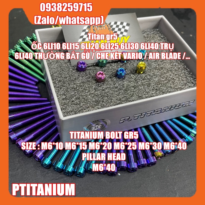ốc titan gr5 6li trụ 6li10 6li15 6li20 6li25 6li30 6li35 6li40 (titanium bolt pillar head m6 6x10 6x15 6x20 6x25 6x30...