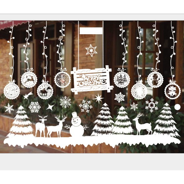 Decal trang trí tường Noel - Rèm dây Rừng Thông kèm bảng chữ