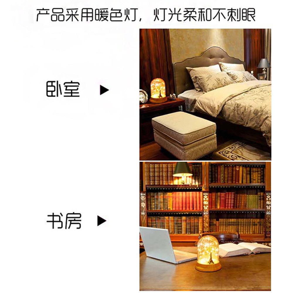 Đèn Ngủ USB Trong Suốt Bằng Gỗ Tạo Hình Bông Hoa Màu Bạc Trang Trí Lãng Mạn Quà Tặng Lãng Mạn