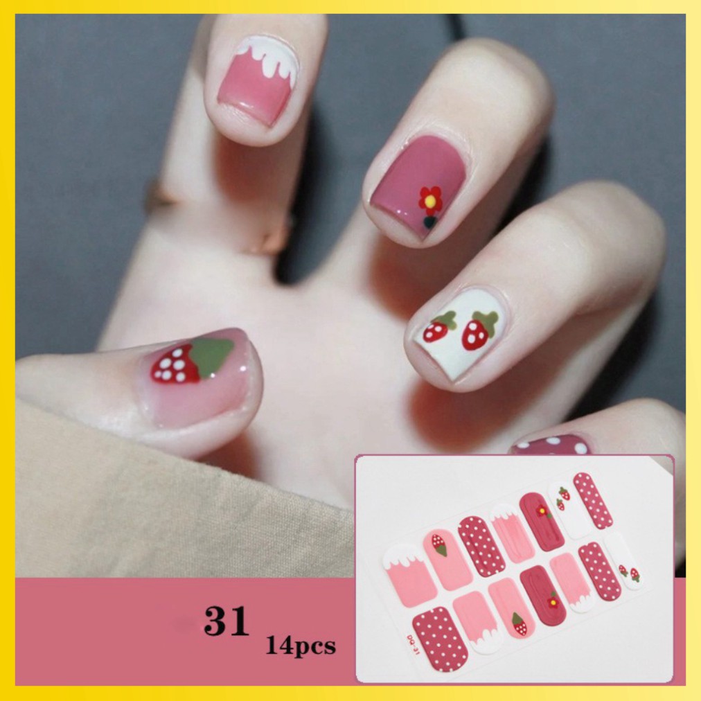 [Sẵn Hàng] [Mới] Bộ dán móng tay nail sticker gồm 14 móng, không thấm nước, có độ đàn hồi tốt MTQH30D40
