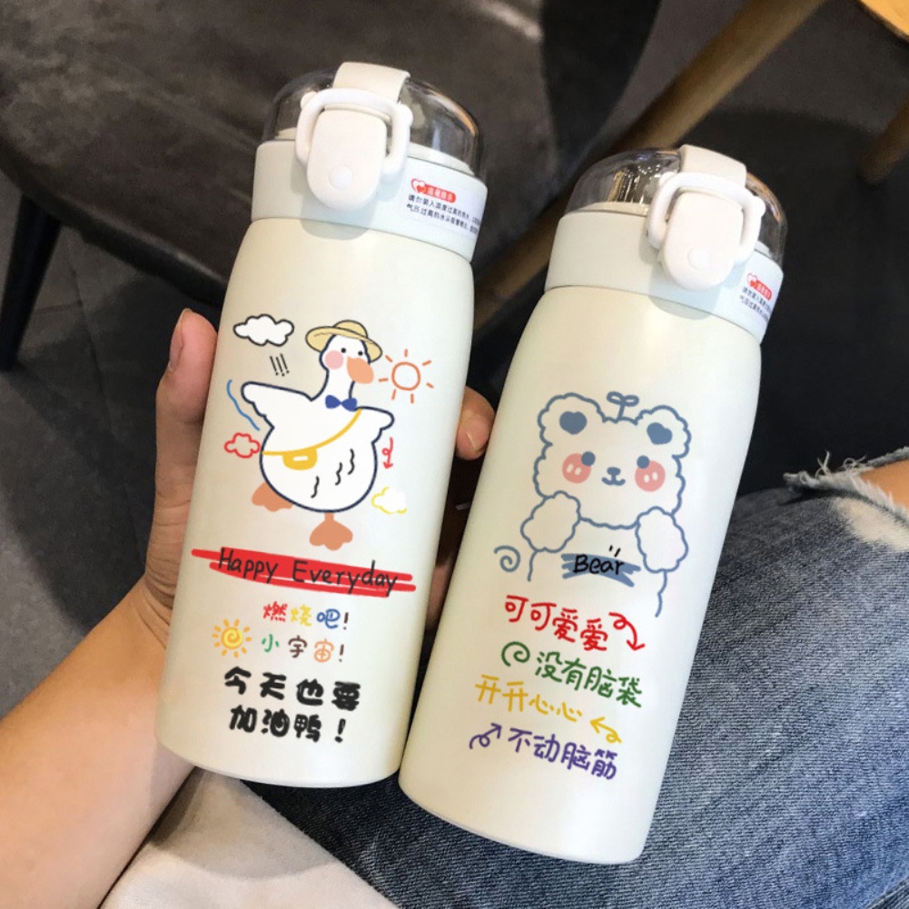 【Original】 Bình giữ nhiệt chân không inox 304 với cốc giữ nhiệt ống hút, cốc ống hút dễ thương, đơn giản và sáng tạo [kinostar]