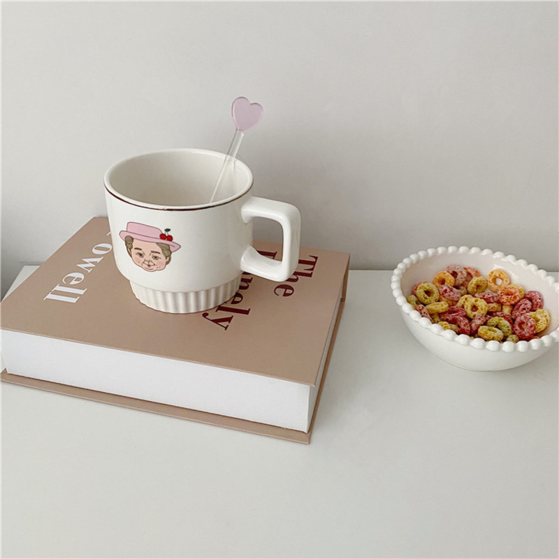 【Messiya】ins Cartoon Grandpa Grandma Couple Cup Breakfast Milk Coffee Cup French Juice Cup