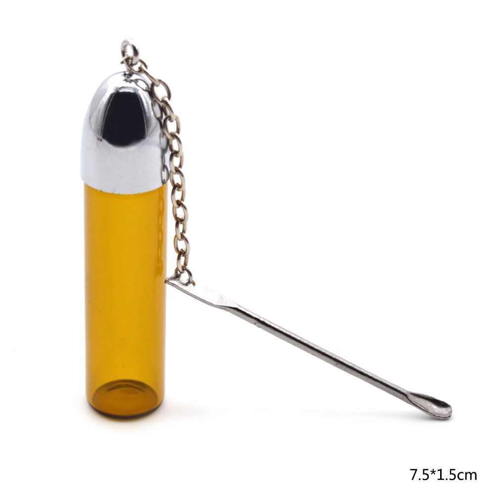 Glass Snuff Bottle with Metal Spoon Snorting Snorter Bullet Container 1pc New