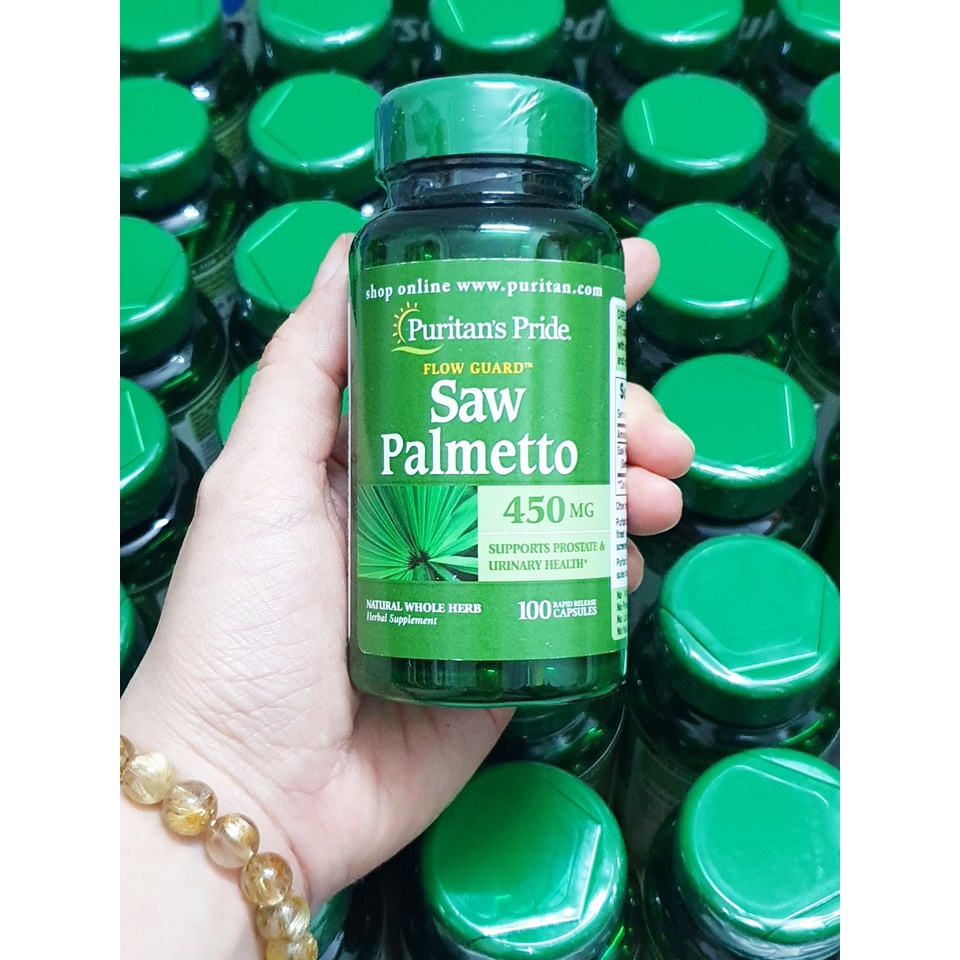 Hỗ trợ đường tiết niệu và tuyến tiền liệt Saw Palmetto 450 mg  chai 100 viên Puritan’s Pride từ mỹ
