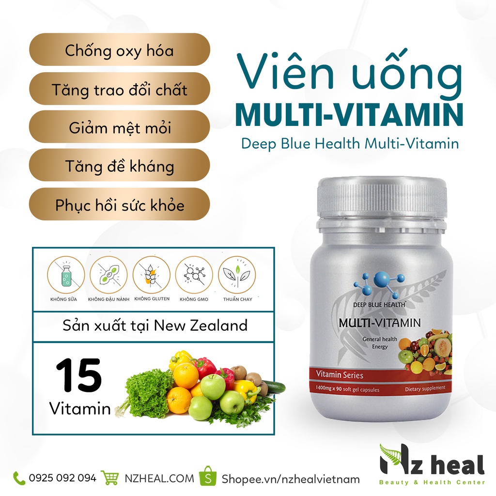 [Hỏa tốc] Vitamin Tổng Hợp Multi Vitamin Energy &amp; Wellbeing Deep Blue Health 60v