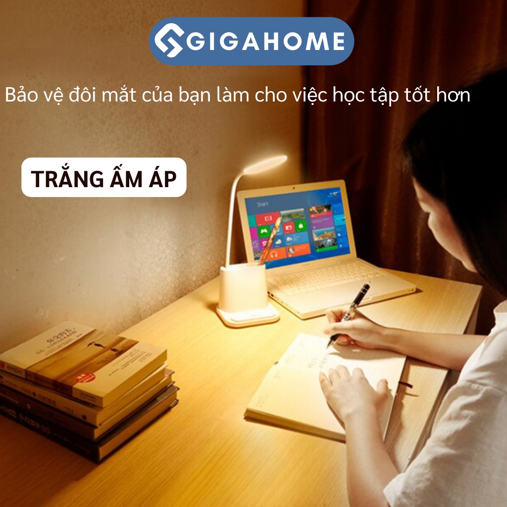 Đèn Học Để Bàn Chống Cận Tích Điện, Bảo Vệ Mắt Cảm Ứng 2 Chế Độ Sáng GIGAHOME 8504