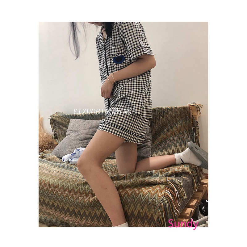 Bộ đồ ngủ tay ngắn dáng rộng họa tiết hoạt hình sesame street thời trang mùa hè cho nữ (có bán lẻ)