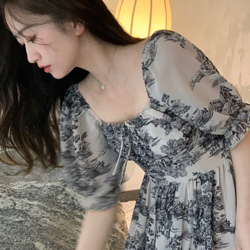 Đầm Perty dáng ôm in họa tiết thời trang mùa hè phong cách Hàn Quốc thoải mái cho nữ