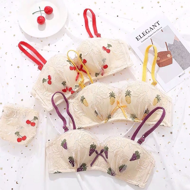 Bộ Đồ Lót Không Gọng Có Đệm Ren Quả Ngang Fruit Mặc Được Không Dây S205 | BigBuy360 - bigbuy360.vn