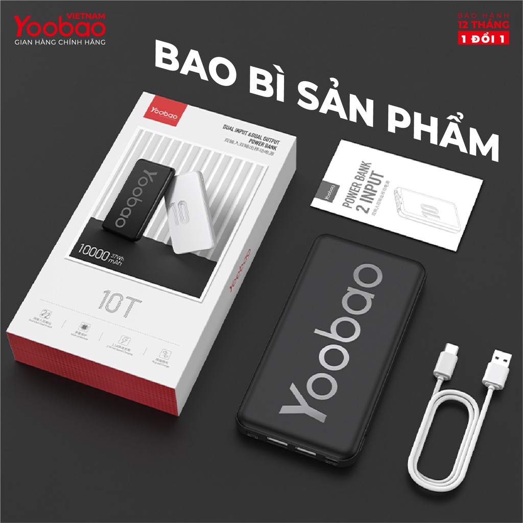 [CHÍNH HÃNG-BH 12 THÁNG] Sạc dự phòng 10000mAh Yoobao P10T Sạc nhanh 2.1A - Hàng phân phối chính hãng